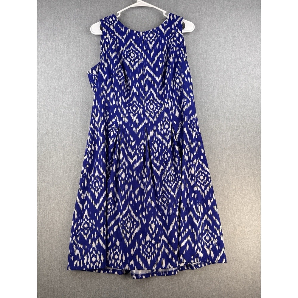 AGB Dress Women Size 14 Blue White Ikat Sleeveless Fit & Flare Midi Dress